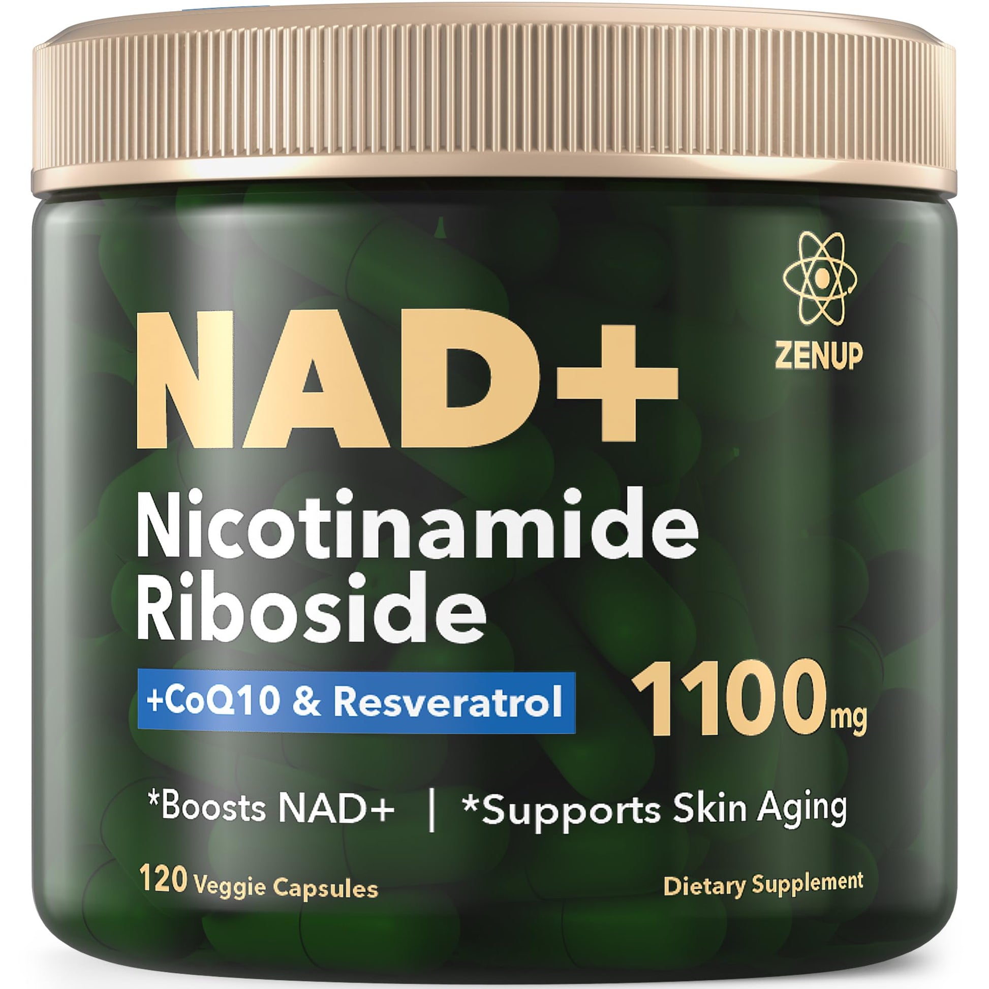 ZenUP NAD+ Supplement | 1100mg Liposomal Nicotinamide Riboside with Resveratrol & Quercetin | Anti-Aging, Cellular Energy, Mental Focus | 120 Caps - Maple Wellness Supplements