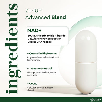 ZenUP NAD+ Supplement | 1100mg Liposomal Nicotinamide Riboside with Resveratrol & Quercetin | Anti-Aging, Cellular Energy, Mental Focus | 120 Caps - Maple Wellness Supplements
