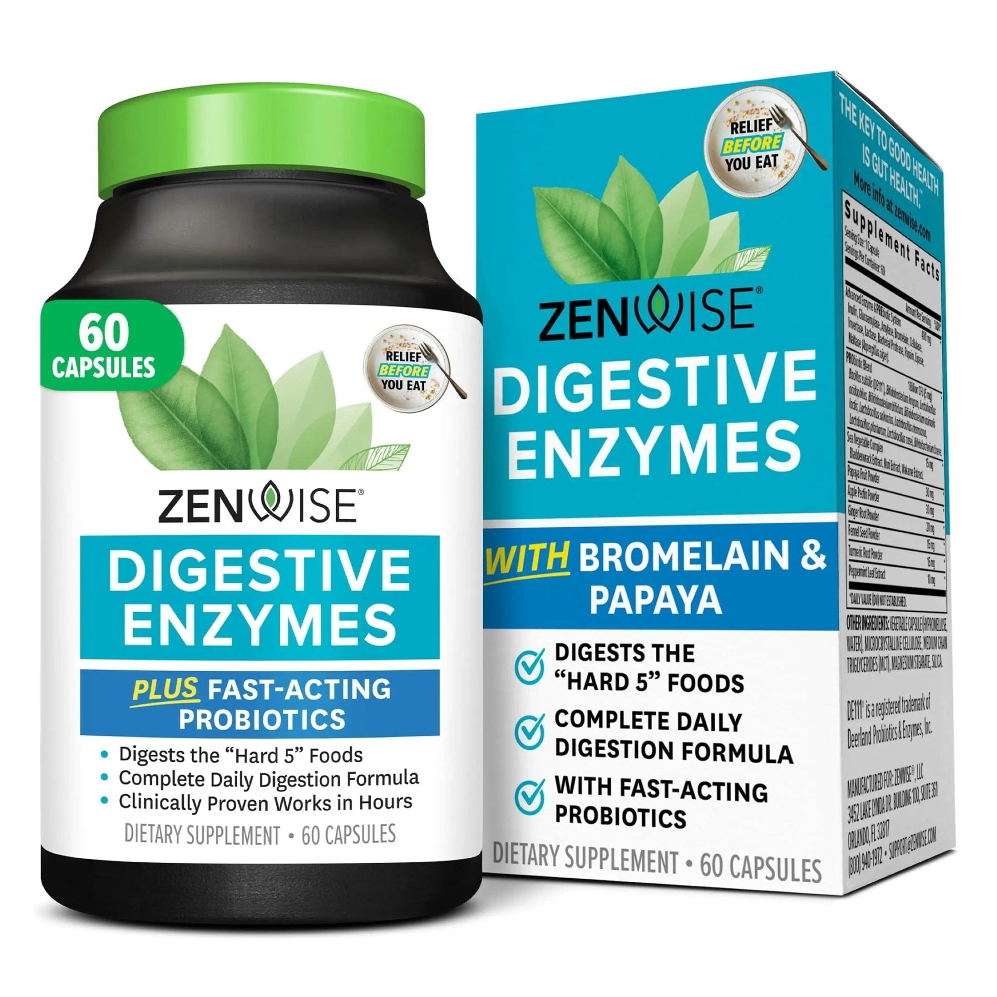 Zenwise Health Digestive Enzymes with Bromelain & Papaya - Multi Enzymes Digestion Supplement with Probiotics & Prebiotics for Gut Health, Gas & Bloating Relief - Men & Women - 60 Vegetarian Capsules - Maple Wellness Supplements