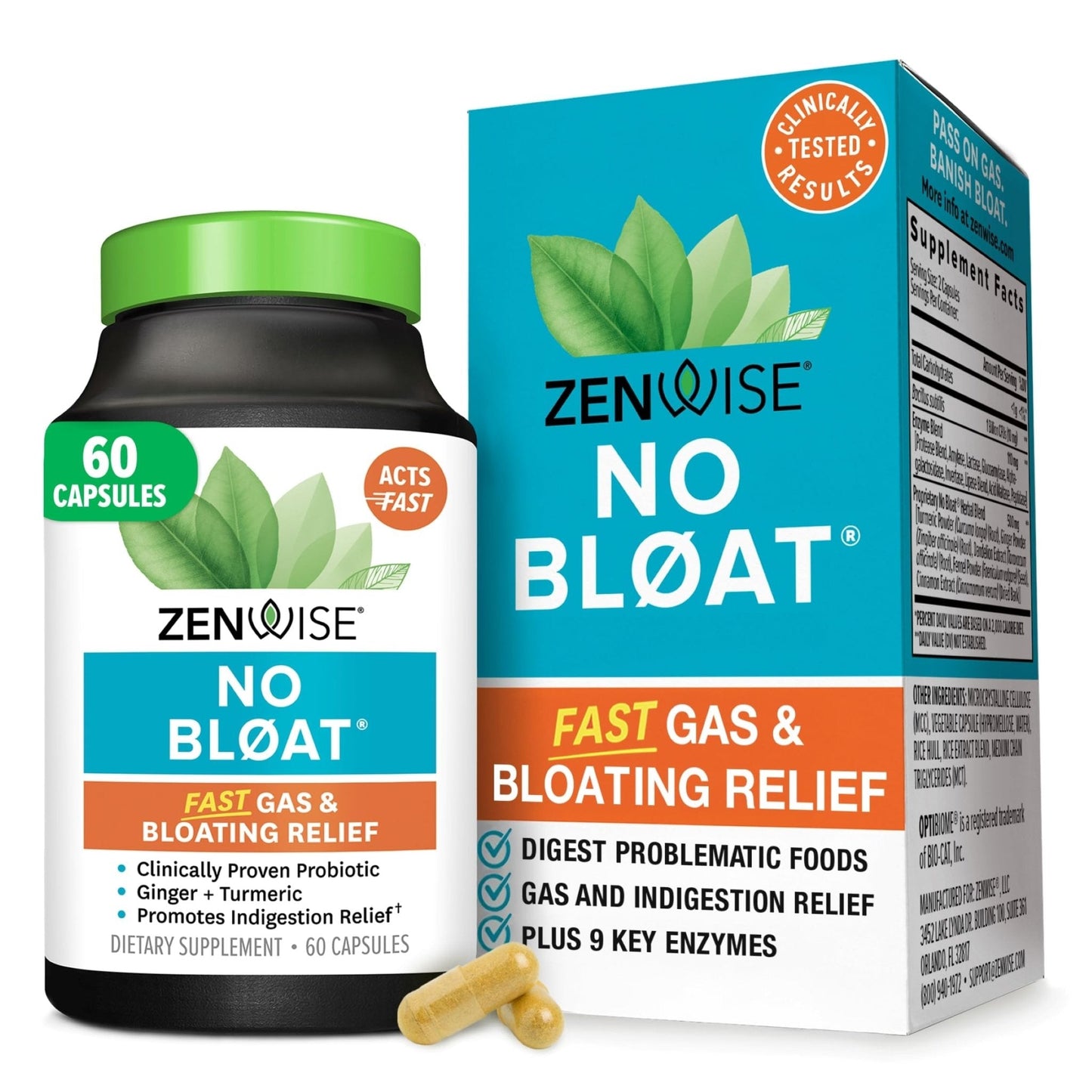 Zenwise Health No Bloat Digestive Enzymes for Gut Health, Gas & Bloating Relief - Multi Enzymes Digestion Supplement with Probiotics, Ginger - Maple Wellness Supplements