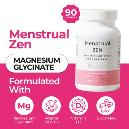 ZENZSUAL Menstrual Zen Natural and Hormone-Free Supplement – Support for Menstrual Cramps, Mood Swings and Period Pain – Diuretic Effect (90 Capsules / 2.7 Oz) - Maple Wellness Supplements