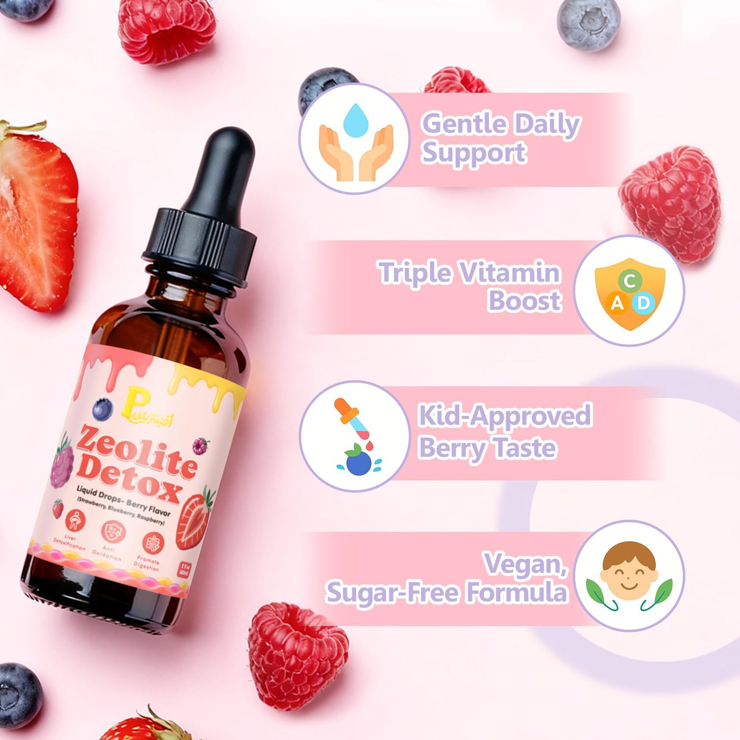 Zeolite Detox Drops for Kids & Kidney Cleanse Drops for Adults - Liquid Supplement Duo with Vitamins C B12 D3, Cranberry, Chanca Piedra, Milk Thistle & Herbal Blend - Mixed Berry & Cranberry Flavor, 6 - Maple Wellness Supplements