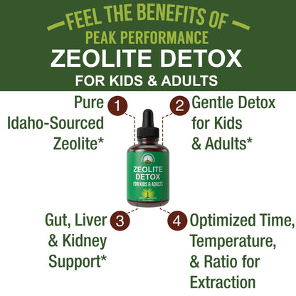 Zeolite Detox for Kids & Adults with Cilantro. Volcanic Mineral from Idaho USA. Zeolite Clinoptilolite Liquid Drops Gentle Cleanse Supplement with Vitamins B12 & D. Support Focus, Energy, Gut, Speech - Maple Wellness Supplements
