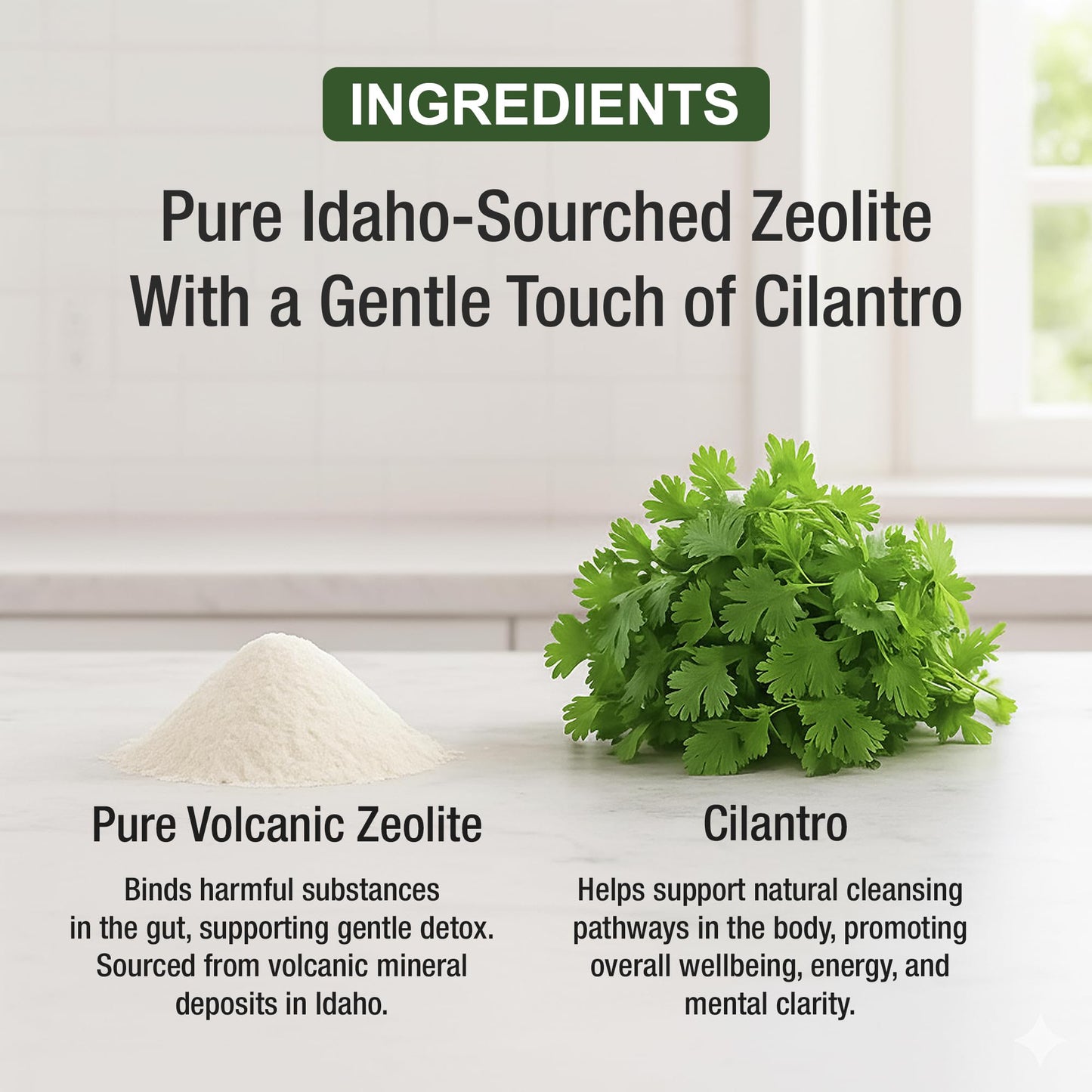 Zeolite Detox for Kids & Adults with Cilantro. Volcanic Mineral from Idaho USA. Zeolite Clinoptilolite Liquid Drops Gentle Cleanse Supplement with Vitamins B12 & D. Support Focus, Energy, Gut, Speech - Maple Wellness Supplements