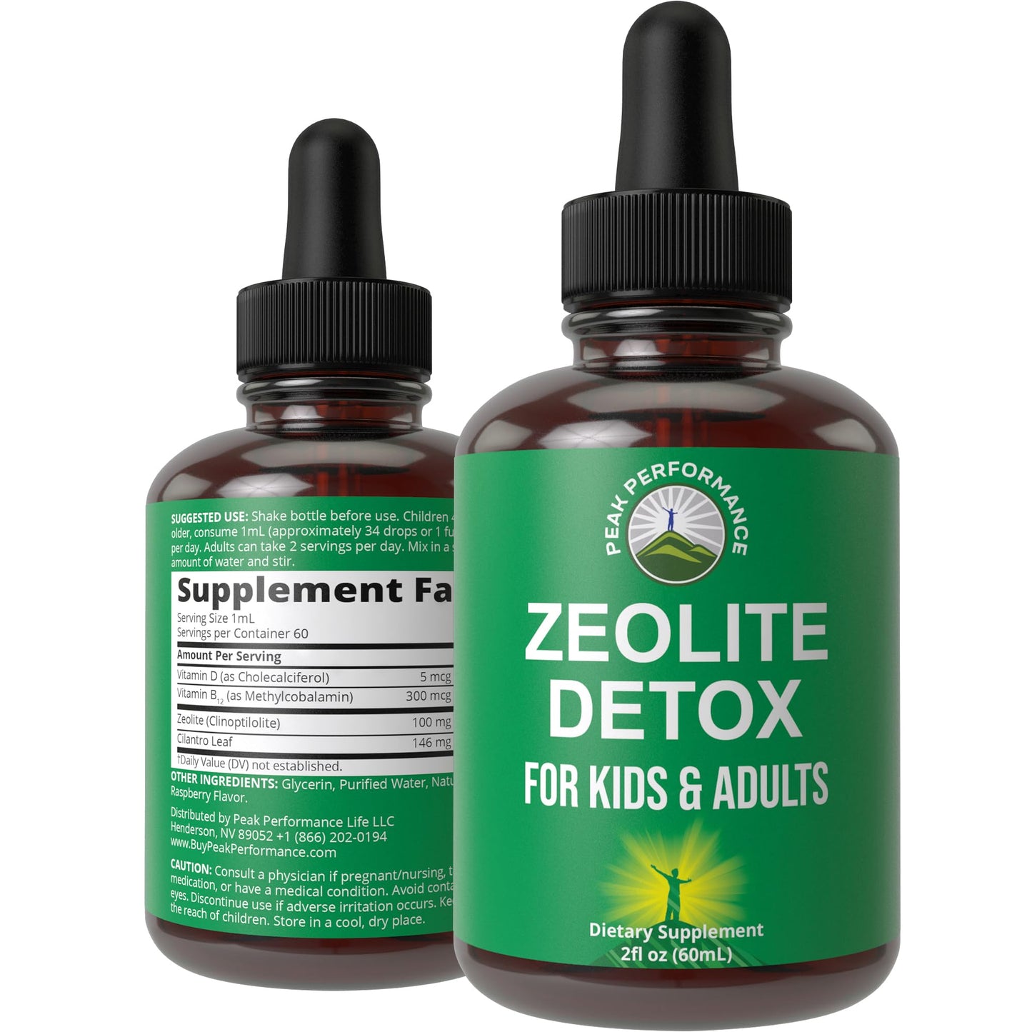 Zeolite Detox for Kids & Adults with Cilantro. Volcanic Mineral from Idaho USA. Zeolite Clinoptilolite Liquid Drops Gentle Cleanse Supplement with Vitamins B12 & D. Support Focus, Energy, Gut, Speech - Maple Wellness Supplements