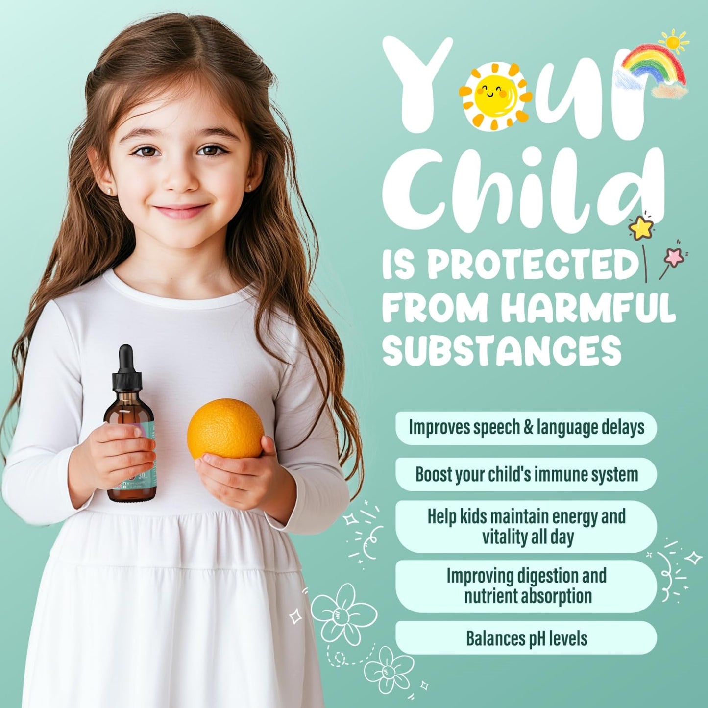 Zeolite Detox for Kids and Adults, 200mg Zeolite Liquid Drops with 1000mcg Vitamin B12, Organic Chlorella, 10 billion CFU & Prebiotics for Gut Support & Speech, Immune, Bone, Energy*, Strawberry, 60ML - Maple Wellness Supplements