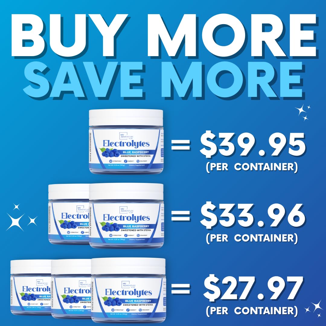 Zero Sugar - Blue Raspberry Electrolytes Powder - Refreshing Hydration - Caffeine Free Energy - All Natural Ingredients - Vegan, Keto and Paleo - Sugar Free Electrolyte Powder Drink Mix - 37 Servings - Maple Wellness Supplements