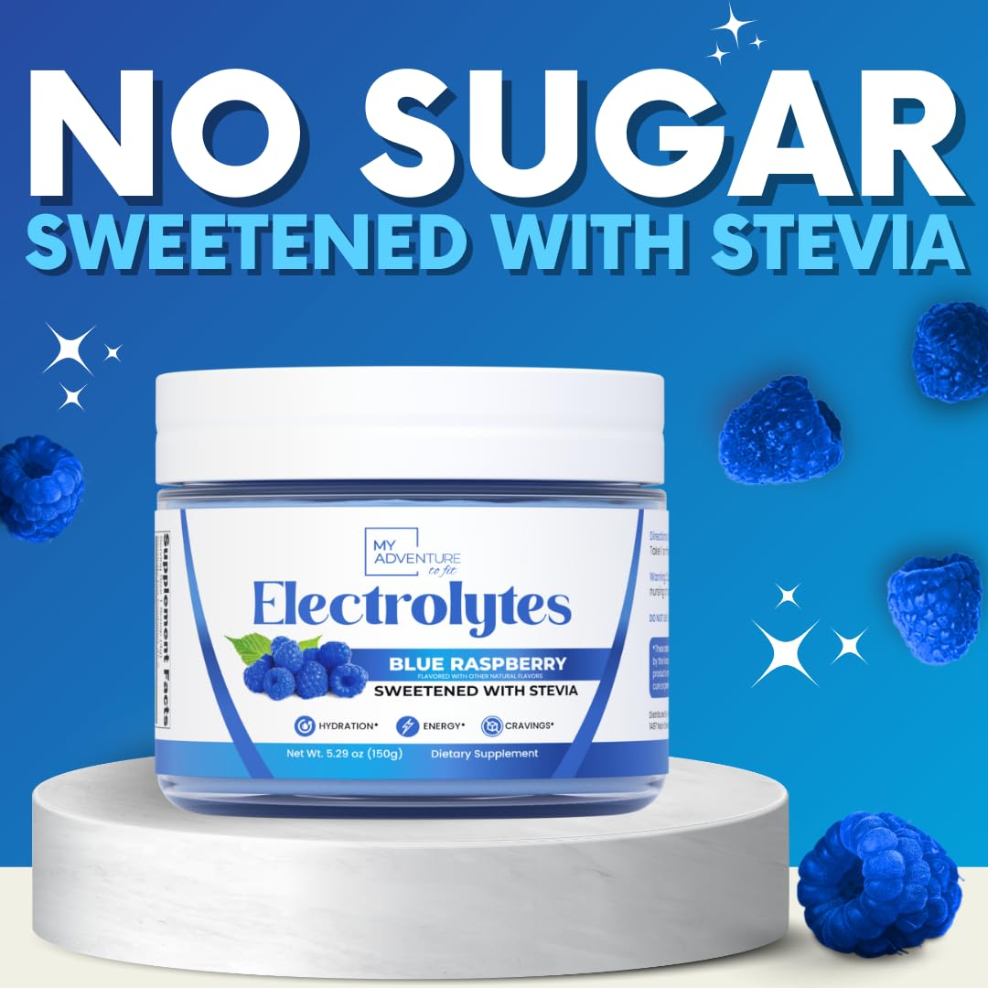Zero Sugar - Blue Raspberry Electrolytes Powder - Refreshing Hydration - Caffeine Free Energy - All Natural Ingredients - Vegan, Keto and Paleo - Sugar Free Electrolyte Powder Drink Mix - 37 Servings - Maple Wellness Supplements
