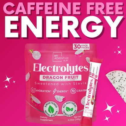 Zero Sugar Dragon Fruit Electrolytes Sticks - Refreshing Hydration - Caffeine Free Energy with Natural Ingredients - Vegan, Keto & Paleo - Maple Wellness Supplements