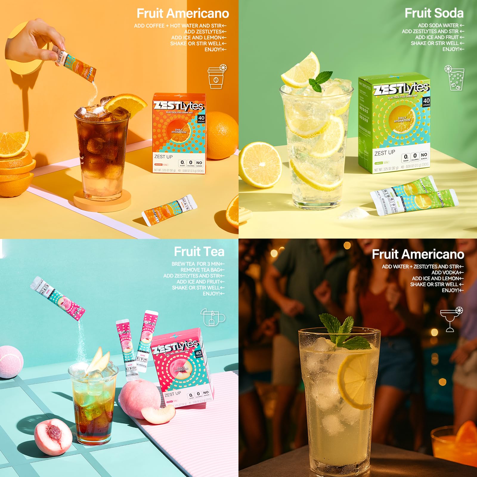 ZestLytes 40 Sticks Low Sodium Sugar Free & 0 Calorie Electrolyte Hydration Packets, Lightly Sweet Electrolyte Powder Drink Mix, Liquid Daily IV Flavors | Lemon Orange Peach Grapefruit - Maple Wellness Supplements