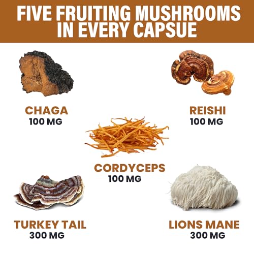 Zeus Naturals Lions Mane Capsules, Mushroom Supplement with Turkey Tail, Cordyceps - Maple Wellness Supplements