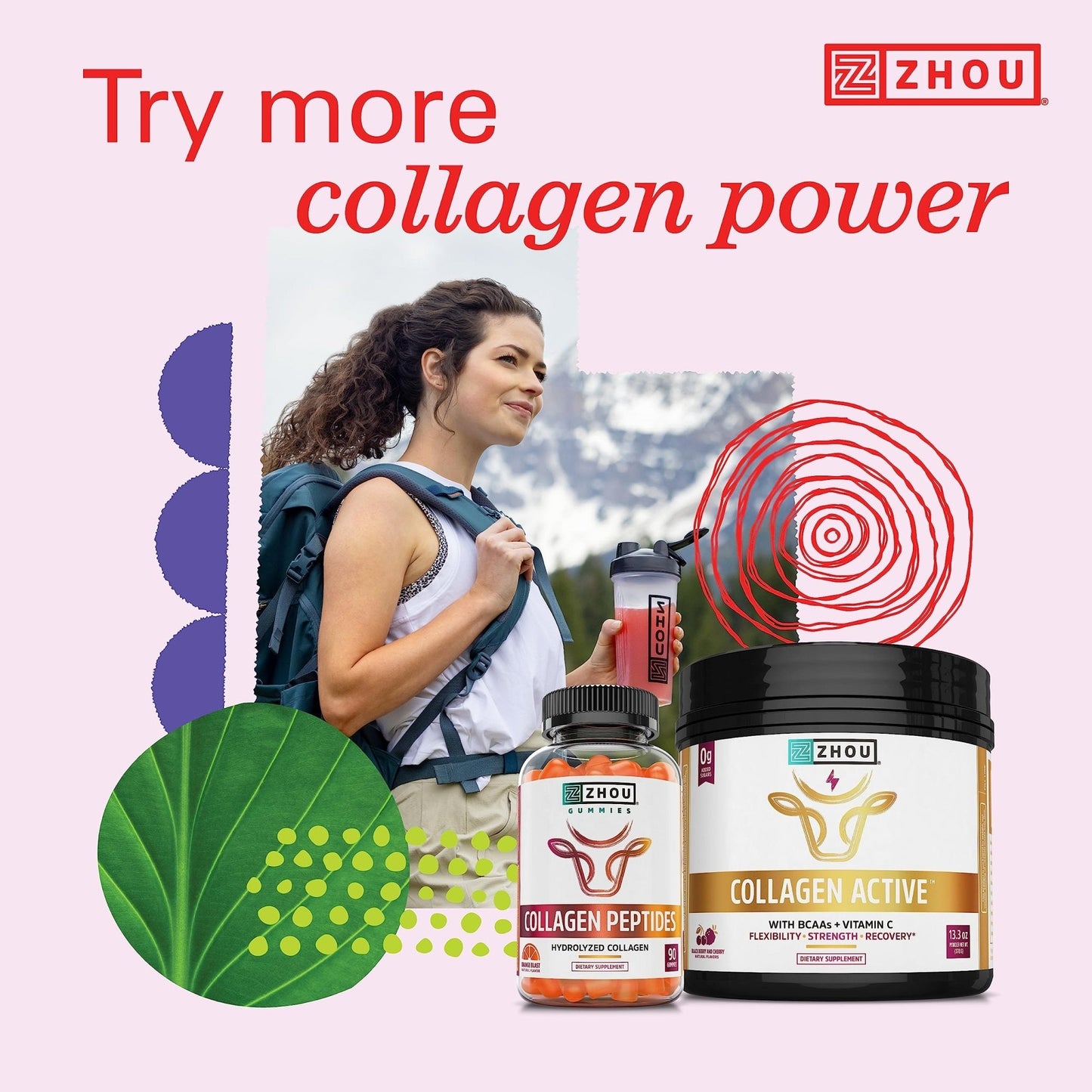 Zhou Collagen Peptides Hydrolyzed Protein Powder – Grass Fed, Pasture Raised, Unflavored - Maple Wellness Supplements