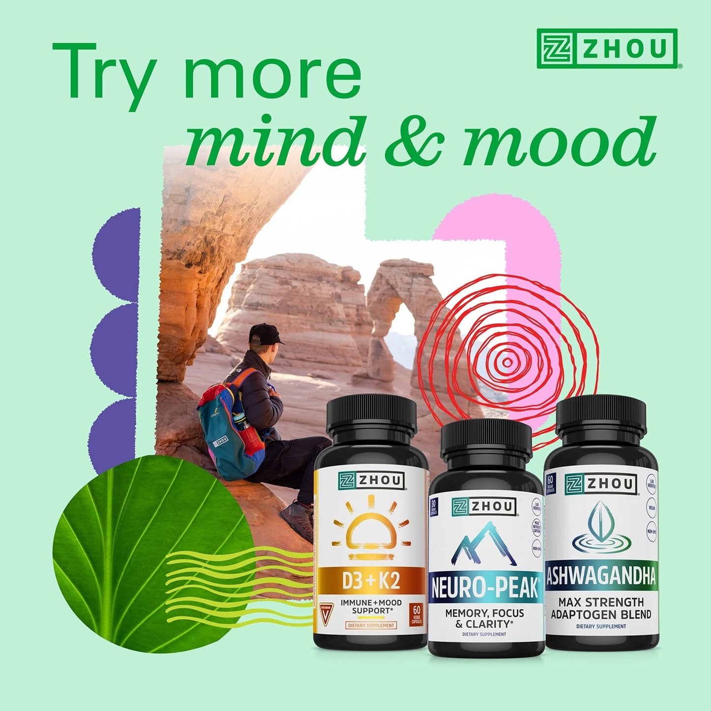 Zhou Energy + Focus - L Theanine Caffeine Pills, 200mg L-Theanine, 100mg Natural Anhydrous Caffeine Boost for Adults, Men & Women, Slow Extended Release - 60 Vegetarian Capsules (Pack of 1) - Maple Wellness Supplements