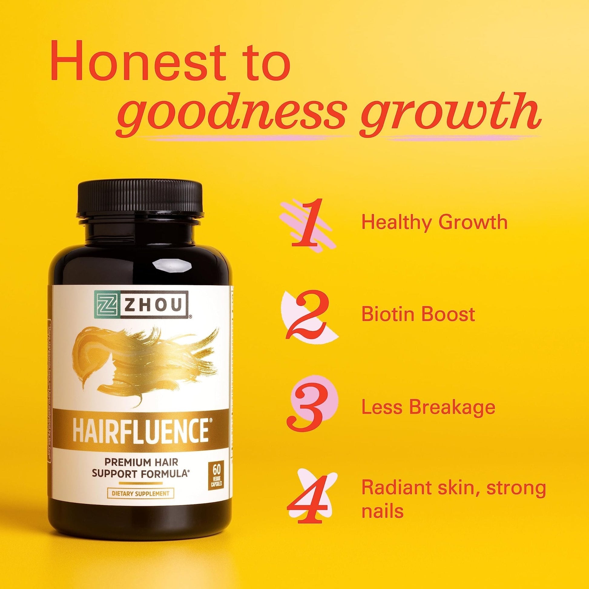 Zhou Hairfluence, Hair Growth Supplement with Biotin 5000mcg, Collagen, Keratin, - Maple Wellness Supplements