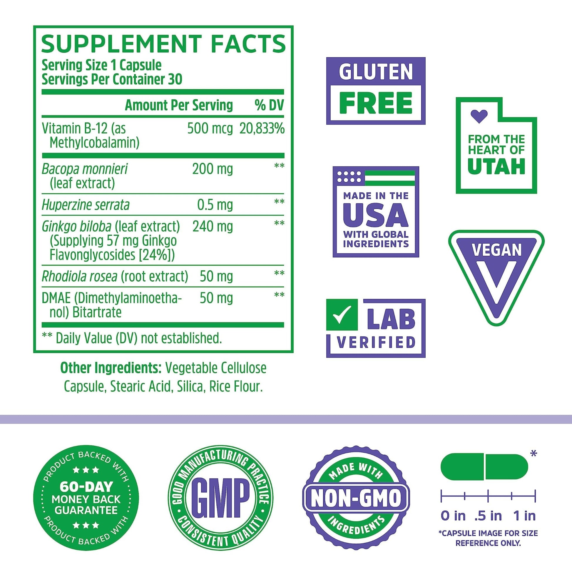 Zhou Neuro Peak Brain Support Supplement | Memory, Focus & Clarity Formula | DMAE - Maple Wellness Supplements