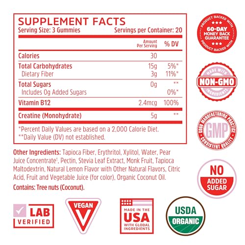 Zhou Nutrition Creatine Monohydrate Chewables 5g for Men & Women, Sugar Free - Maple Wellness Supplements