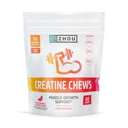Zhou Nutrition Creatine Monohydrate Chewables 5g for Men & Women, Sugar Free - Maple Wellness Supplements