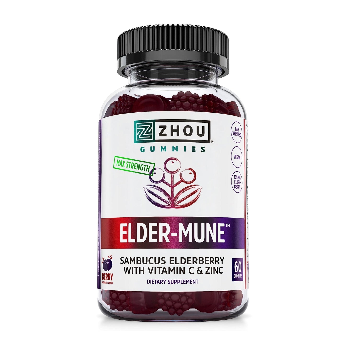 Zhou Nutrition Elder-Mune Sambucus Elderberry Gummies with Zinc and Vitamin C - Maple Wellness Supplements