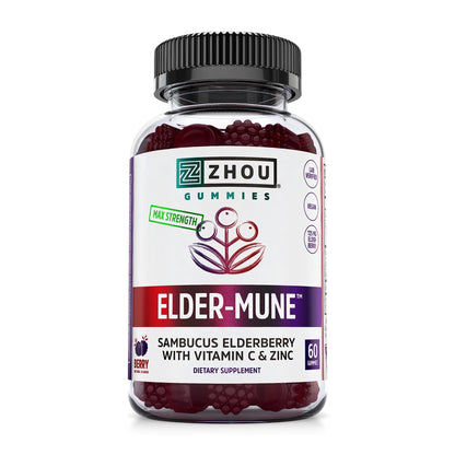 Zhou Nutrition Elder-Mune Sambucus Elderberry Gummies with Zinc and Vitamin C - Maple Wellness Supplements