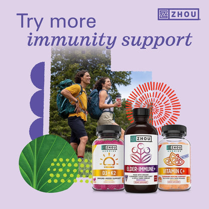 Zhou Nutrition Elder-Mune Sambucus Elderberry Gummies with Zinc and Vitamin C - Maple Wellness Supplements