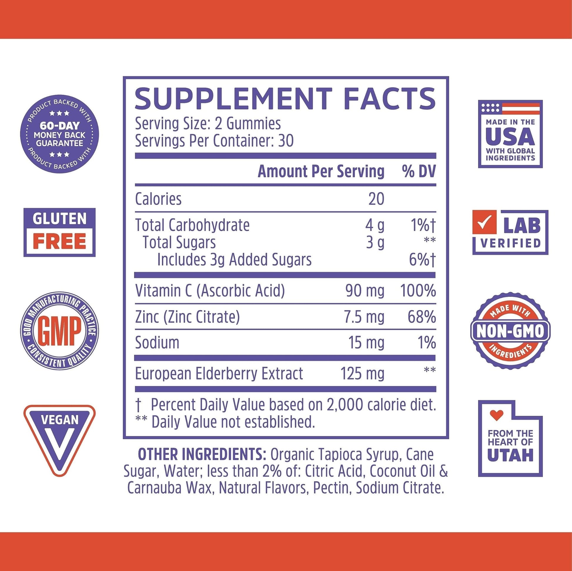 Zhou Nutrition Elder-Mune Sambucus Elderberry Gummies with Zinc and Vitamin C & vH - Maple Wellness Supplements