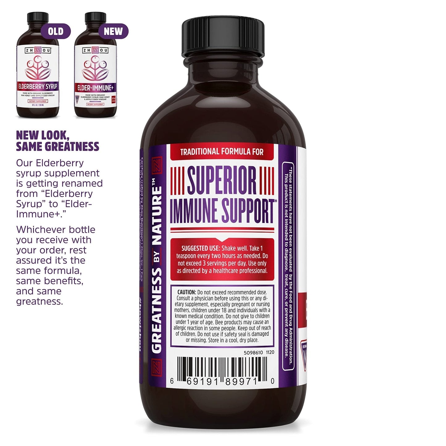 Zhou Nutrition Elderberry Syrup, Immune System Booster with Organic Elderberry Syrup - Maple Wellness Supplements