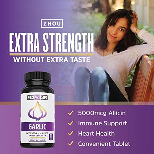 Zhou Nutrition Garlic Supplement With Allicin, Extra Strength 5000mcg Allicin Per Serving - Maple Wellness Supplements
