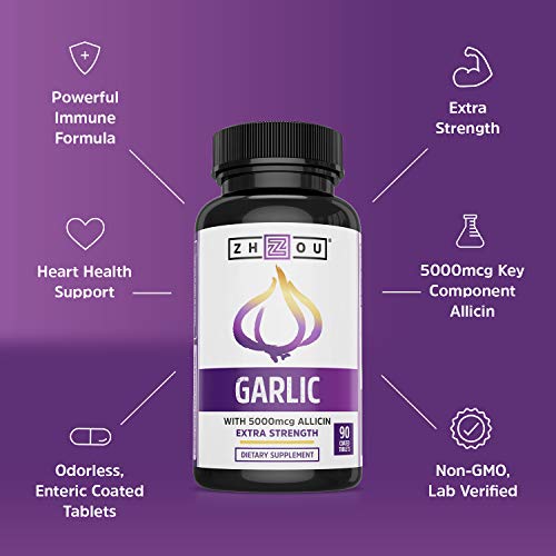 Zhou Nutrition Garlic Supplement With Allicin, Extra Strength 5000mcg Allicin Per Serving - Maple Wellness Supplements