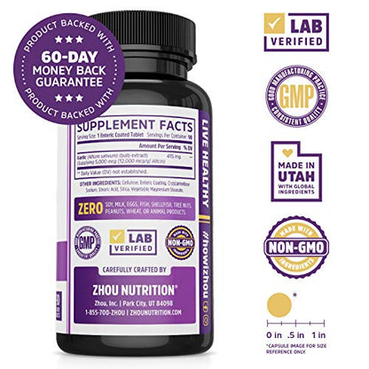 Zhou Nutrition Garlic Supplement With Allicin, Extra Strength 5000mcg Allicin Per Serving - Maple Wellness Supplements