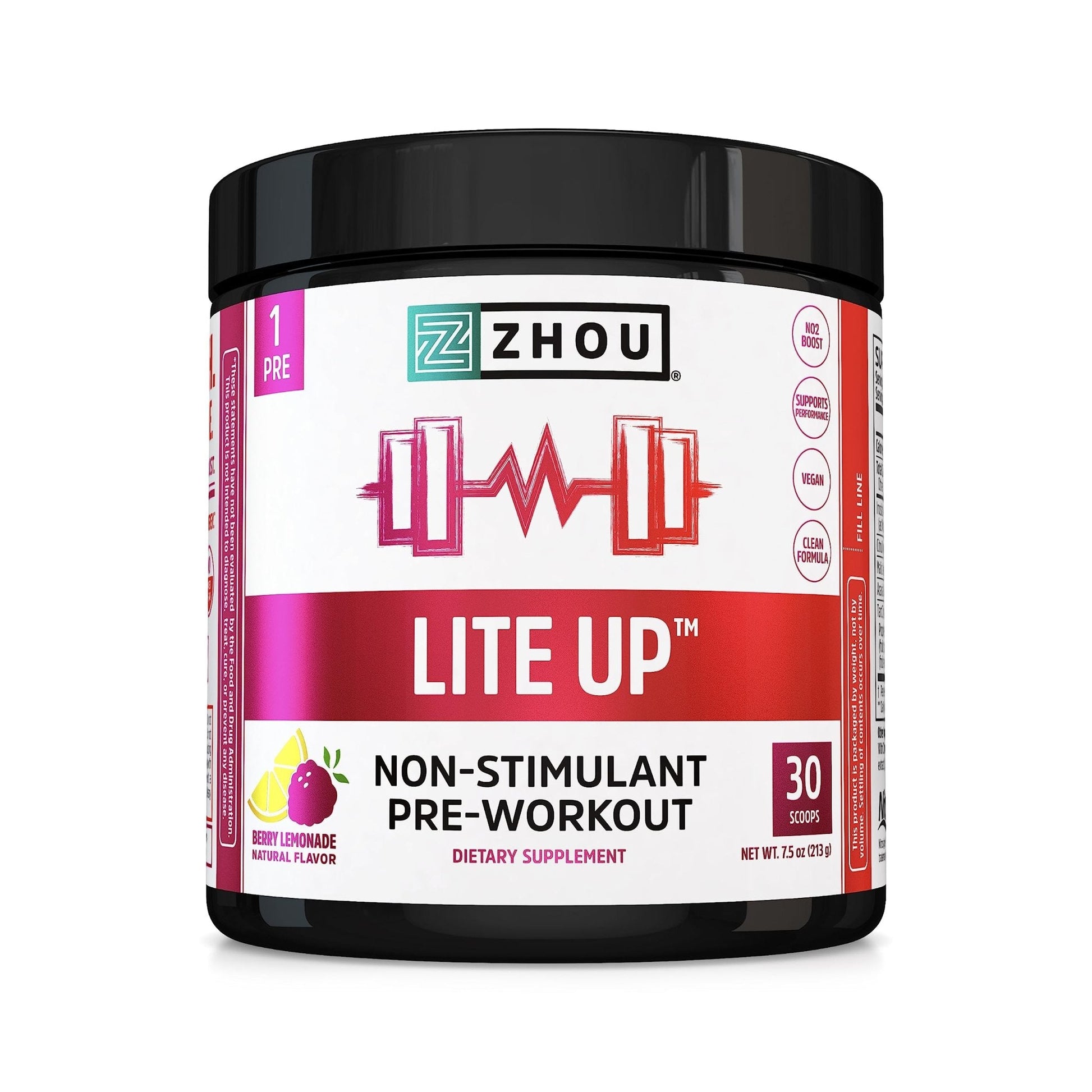 Zhou Nutrition Lite Up, Non-Stimulant Pre Workout Powder, Caffeine Free Nitric Oxide - Maple Wellness Supplements
