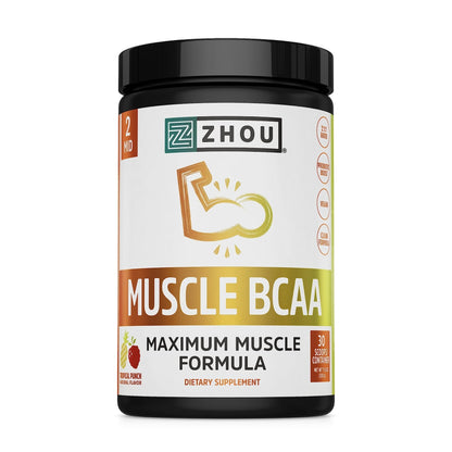 Zhou Nutrition Muscle BCAA Powder, Vegan Muscle Recovery, Natural, Clean Formula - Maple Wellness Supplements