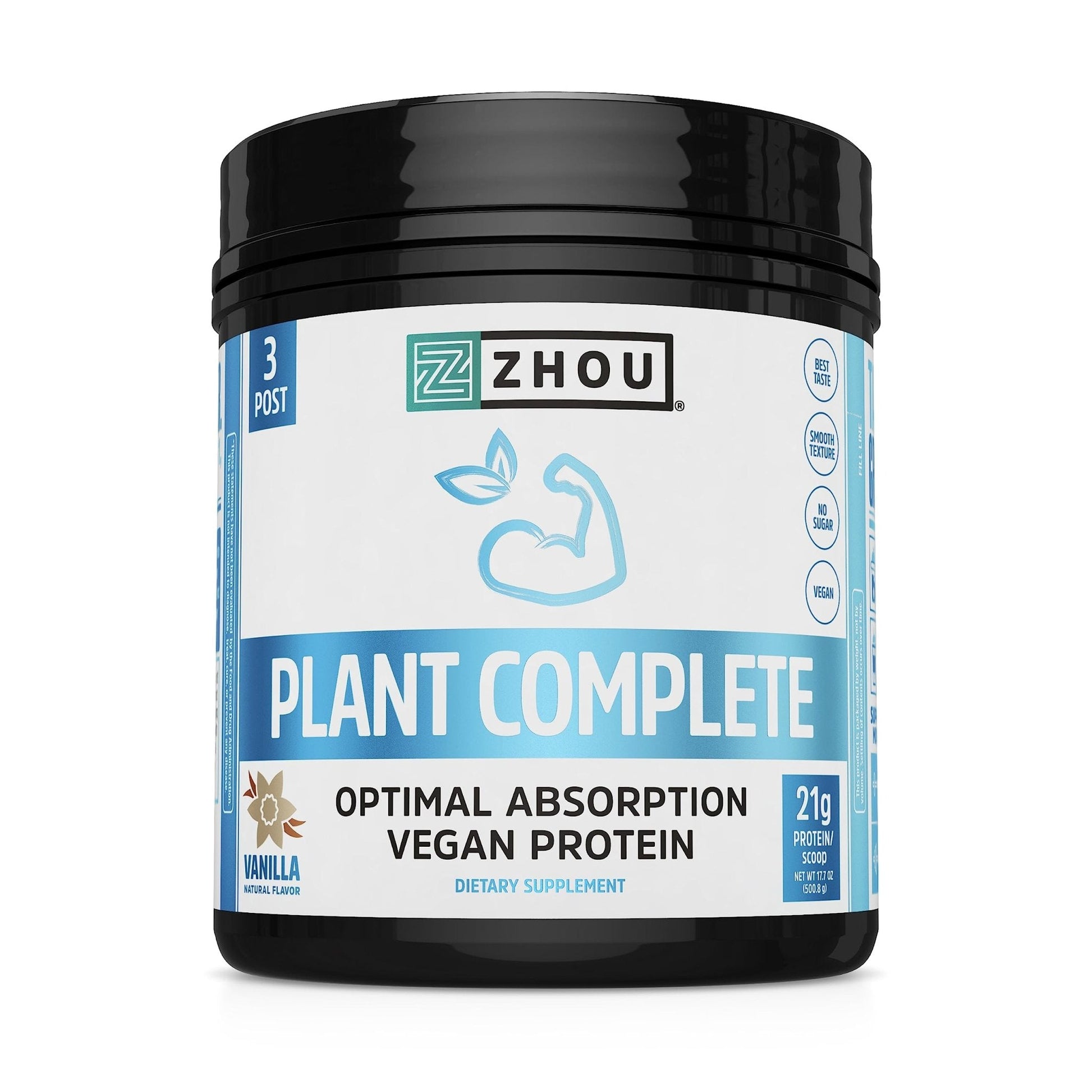 Zhou Nutrition Plant Based Vegan Protein Powder, Best Absorption Digest Score, Complete - Maple Wellness Supplements