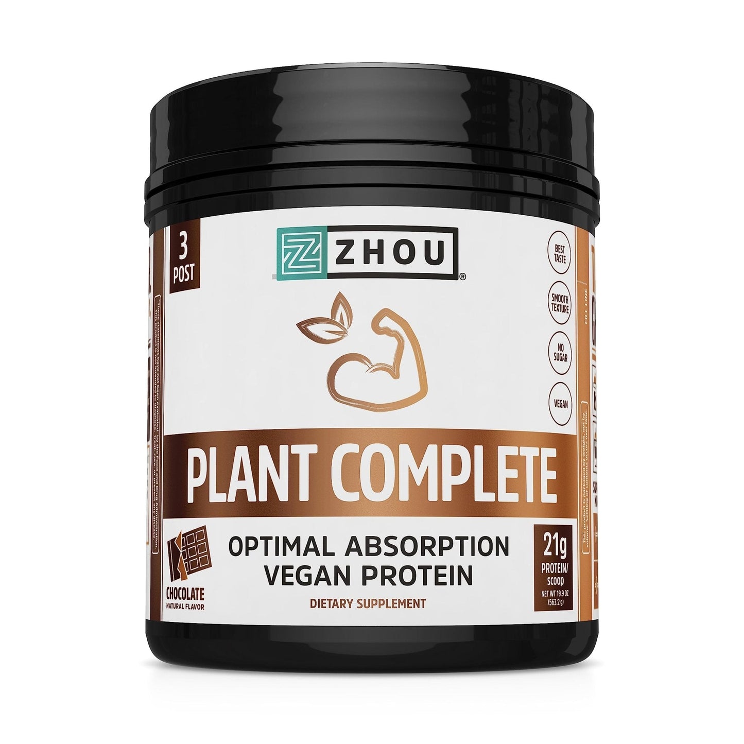 Zhou Nutrition Plant Based Vegan Protein Powder, Best Absorption Digest Score, Complete - Maple Wellness Supplements