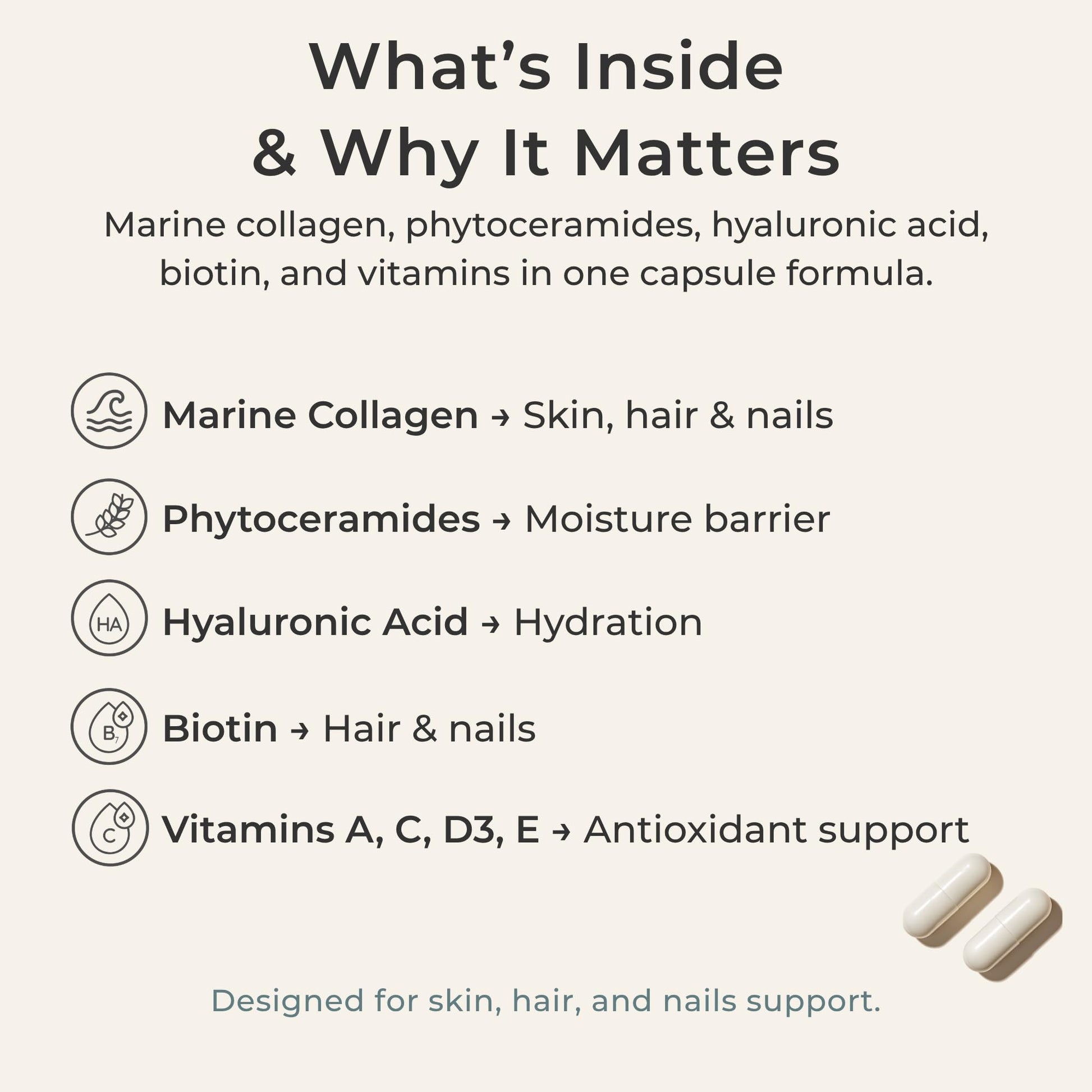 Zi-Collagen Marine Collagen Capsules for Skin, Hair & Nails Support – with Phytoceramides, Hyaluronic Acid, Biotin - Maple Wellness Supplements