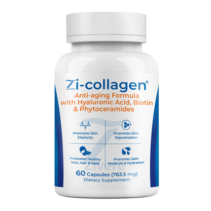 Zi-Collagen Marine Collagen Capsules for Skin, Hair & Nails Support – with Phytoceramides, Hyaluronic Acid, Biotin - Maple Wellness Supplements