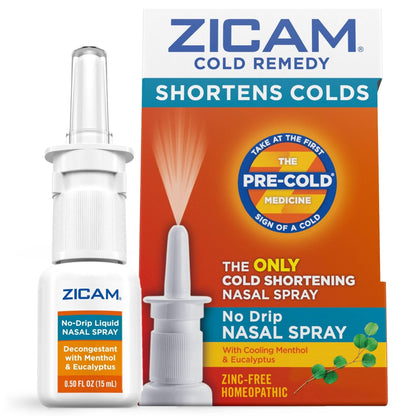 Zicam Cold Remedy No-Drip Nasal Spray with Cooling Menthol & Eucalyptus, Homeopathic, Zinc-Free, Pre-Cold Medicine, Shortens Cold Duration, 0.5 Ounce - Maple Wellness Supplements