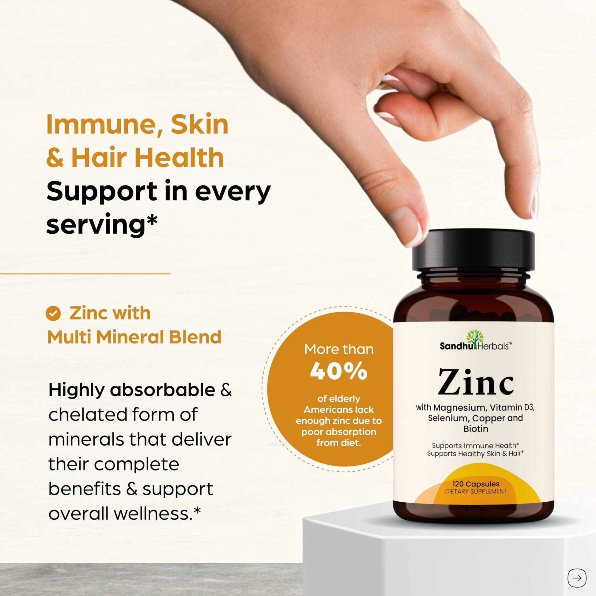 Zinc 30mg With Copper, Selenium & Vitamin D3 | 120 Capsules | Magnesium, Vitamin B6, Biotin | Absorbable Zink Supplements for Men & Women | Chelated Zinc - Maple Wellness Supplements