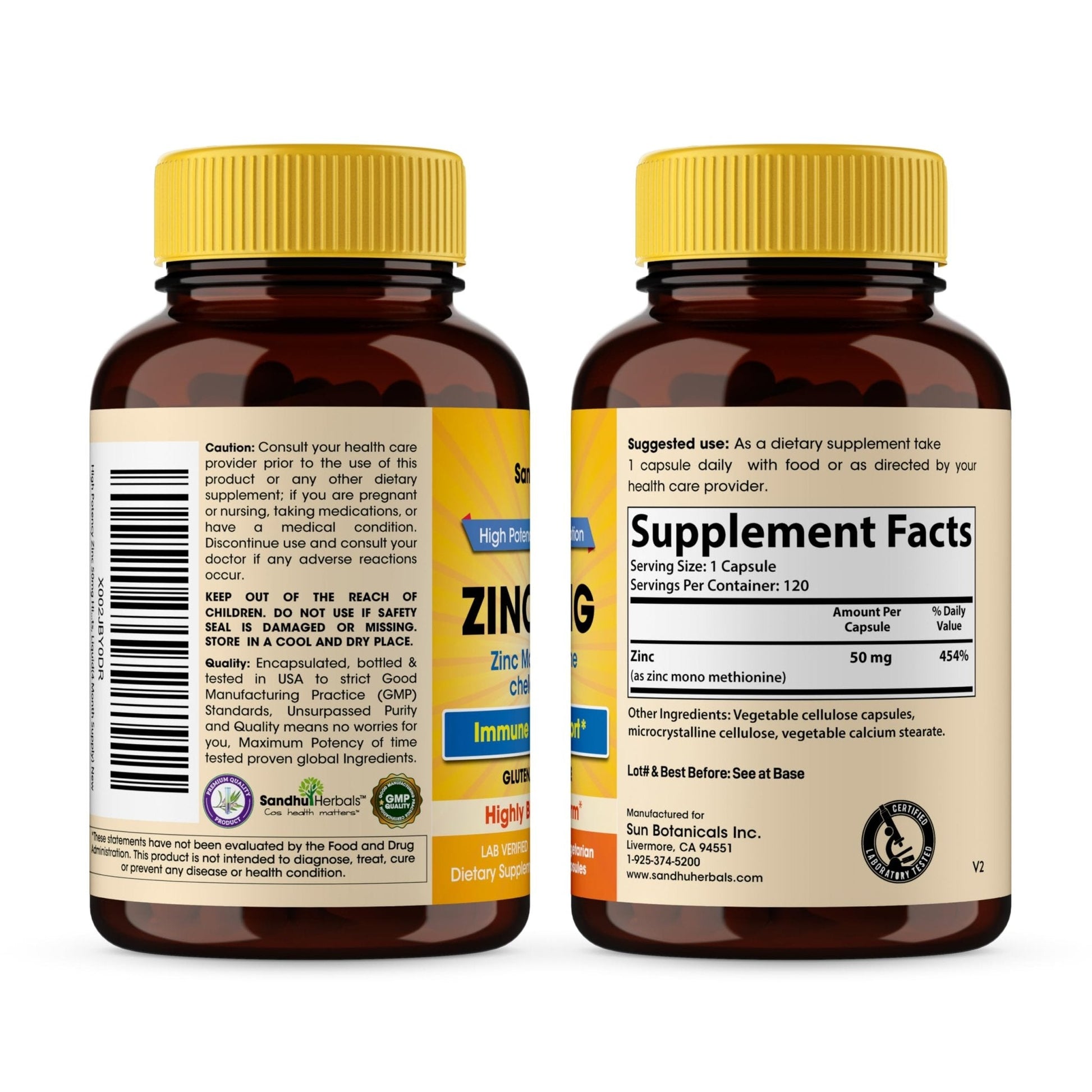 Zinc 50mg Capsules for Men and Women, 120 Count | Highly Absorbable Zinc Supplements for Immune System Support | Zink 50 mg Mono Methionine Chelated Complex - Maple Wellness Supplements