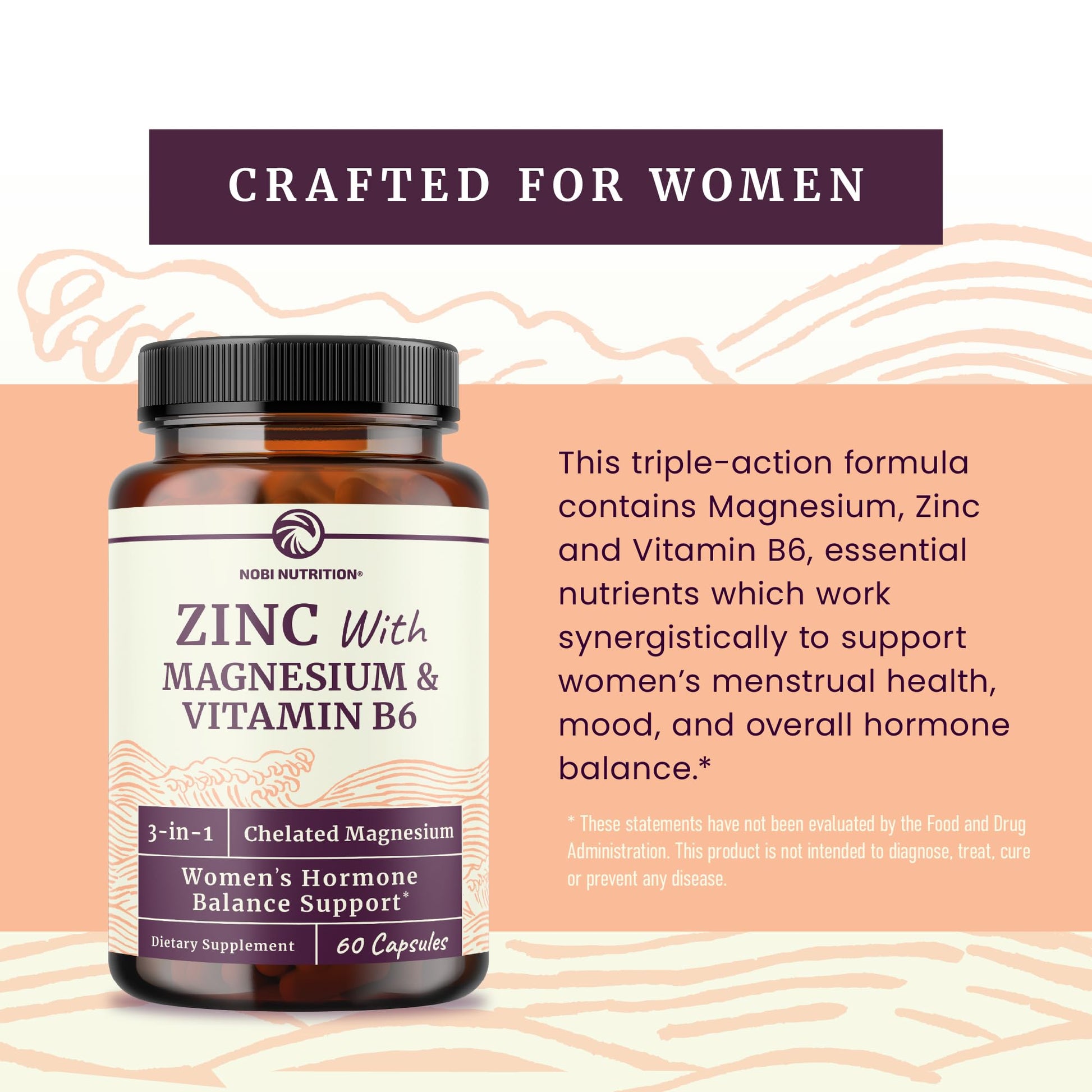 Zinc and Magnesium Supplement with Vitamin B6 | Women’s Hormone Balance, Menstrual Cycle & Immune Support | High Absorption Chelated Magnesium Glycinate with Zinc Picolinate and VIT B6 | 60 Ct - Maple Wellness Supplements
