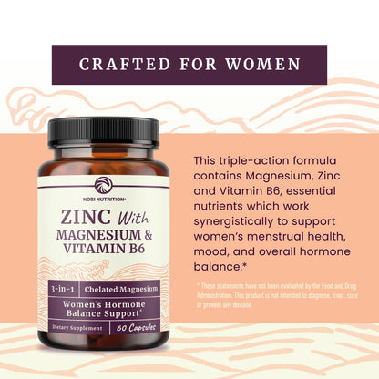 Zinc and Magnesium Supplement with Vitamin B6 | Women’s Hormone Balance, Menstrual Cycle & Immune Support | High Absorption Chelated Magnesium Glycinate with Zinc Picolinate and VIT B6 | 60 Ct - Maple Wellness Supplements