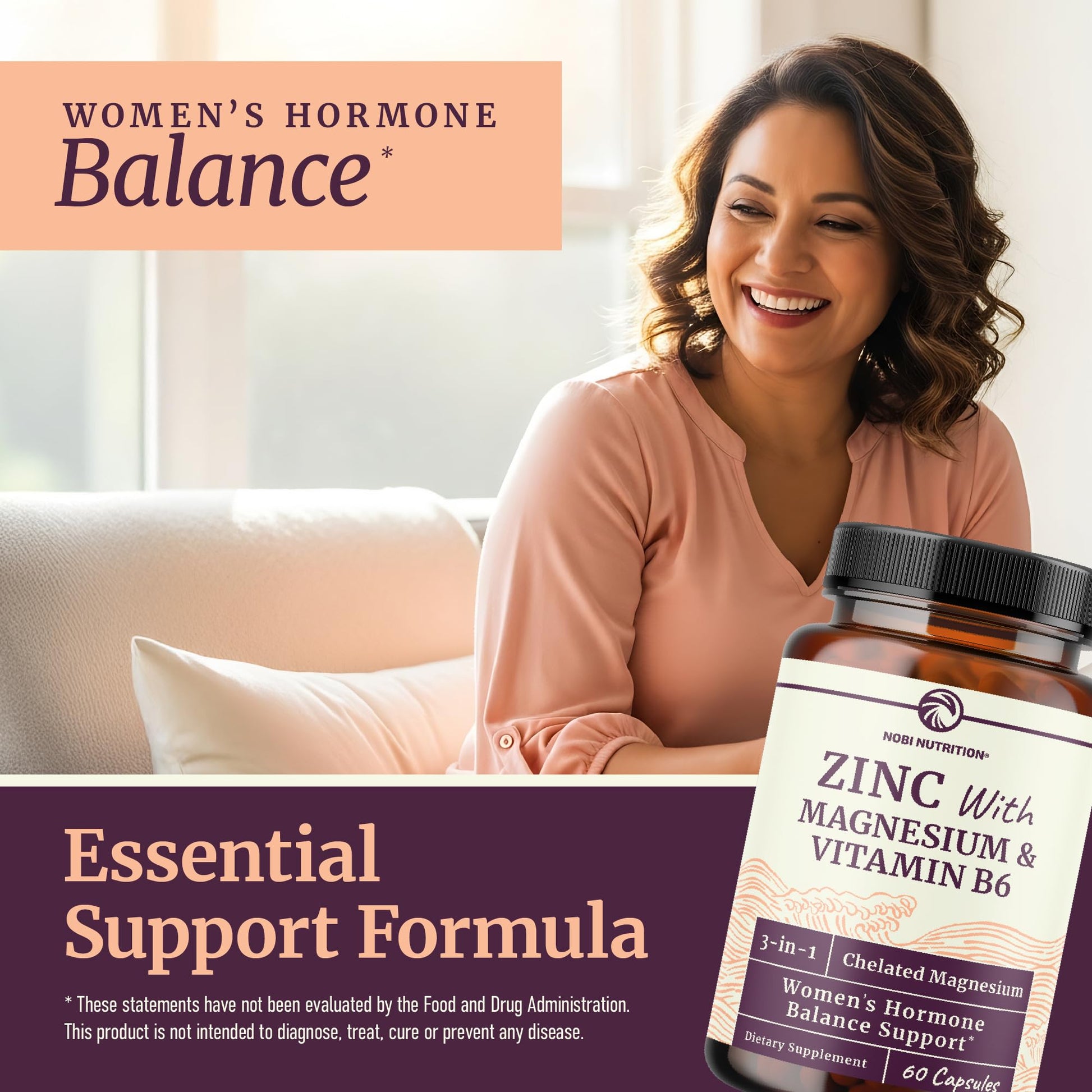 Zinc and Magnesium Supplement with Vitamin B6 | Women’s Hormone Balance, Menstrual Cycle & Immune Support | High Absorption Chelated Magnesium Glycinate with Zinc Picolinate and VIT B6 | 60 Ct - Maple Wellness Supplements