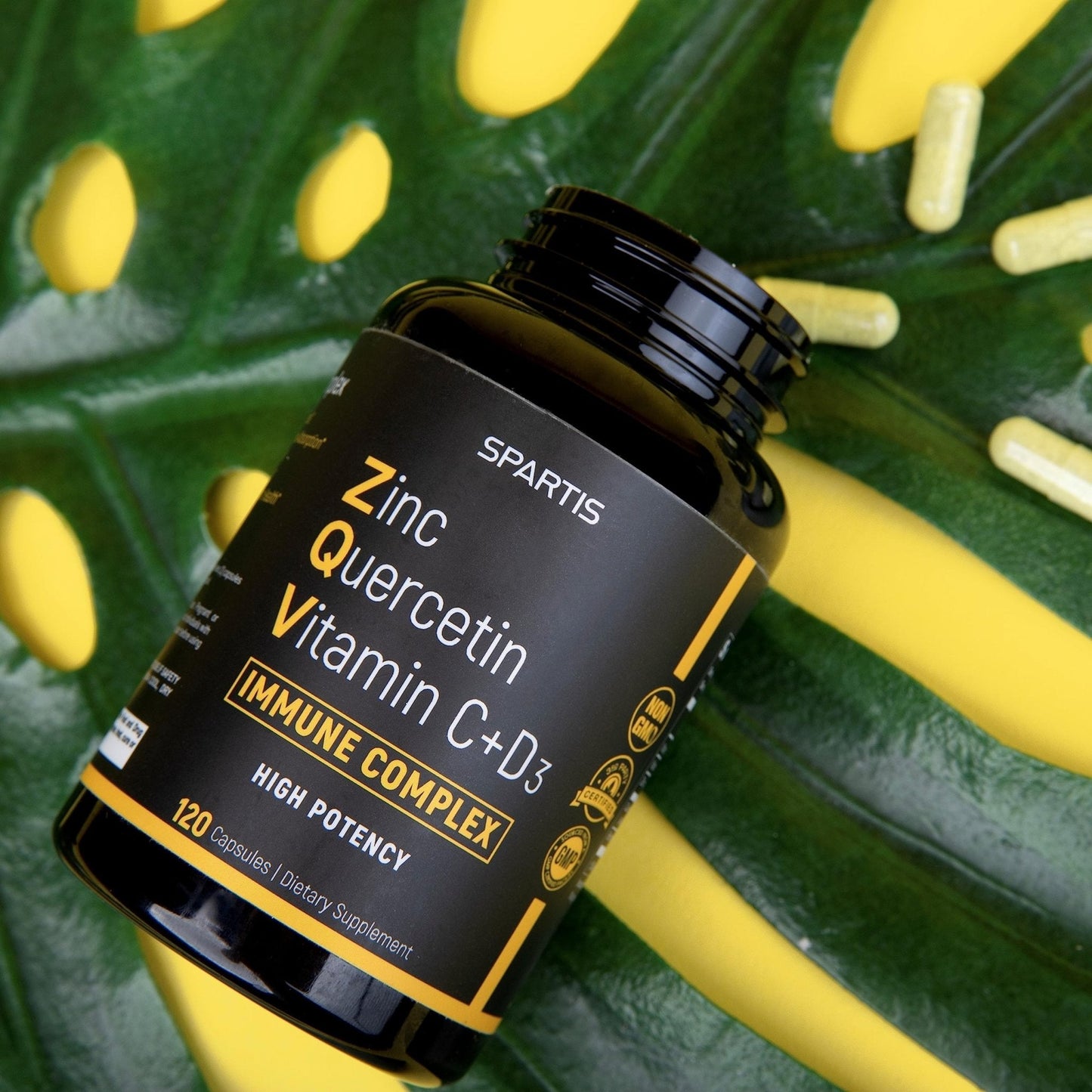 Zinc Quercetin 500mg with Vitamin C Vitamin D3 Bromelain Immune Support High Potency Quercetin Zinc Supplement ZQV by SPARTIS (Pack of 1 Bottle at 120-Caps) - Maple Wellness Supplements