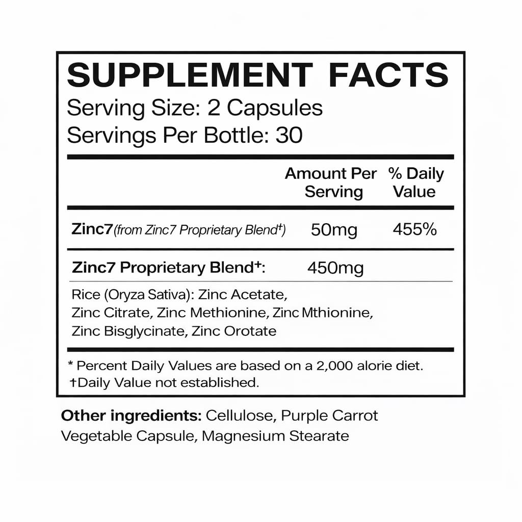 Zinc7: 7-in-1 Zinc Complex 50mg - Maximum Absorption for Immune Defense, Deep Sleep & All-Day Energy | Hormone Balance, Mental Focus - Maple Wellness Supplements