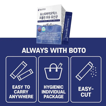 ZIOSTAND BOTO Korean Care it Probiotics Natural Prebiotics Proline Breast Milk Lactobacillus, Colon Cleanse, Immunity Support - 1 Month (30 of Pack, PostBiotics) - Maple Wellness Supplements
