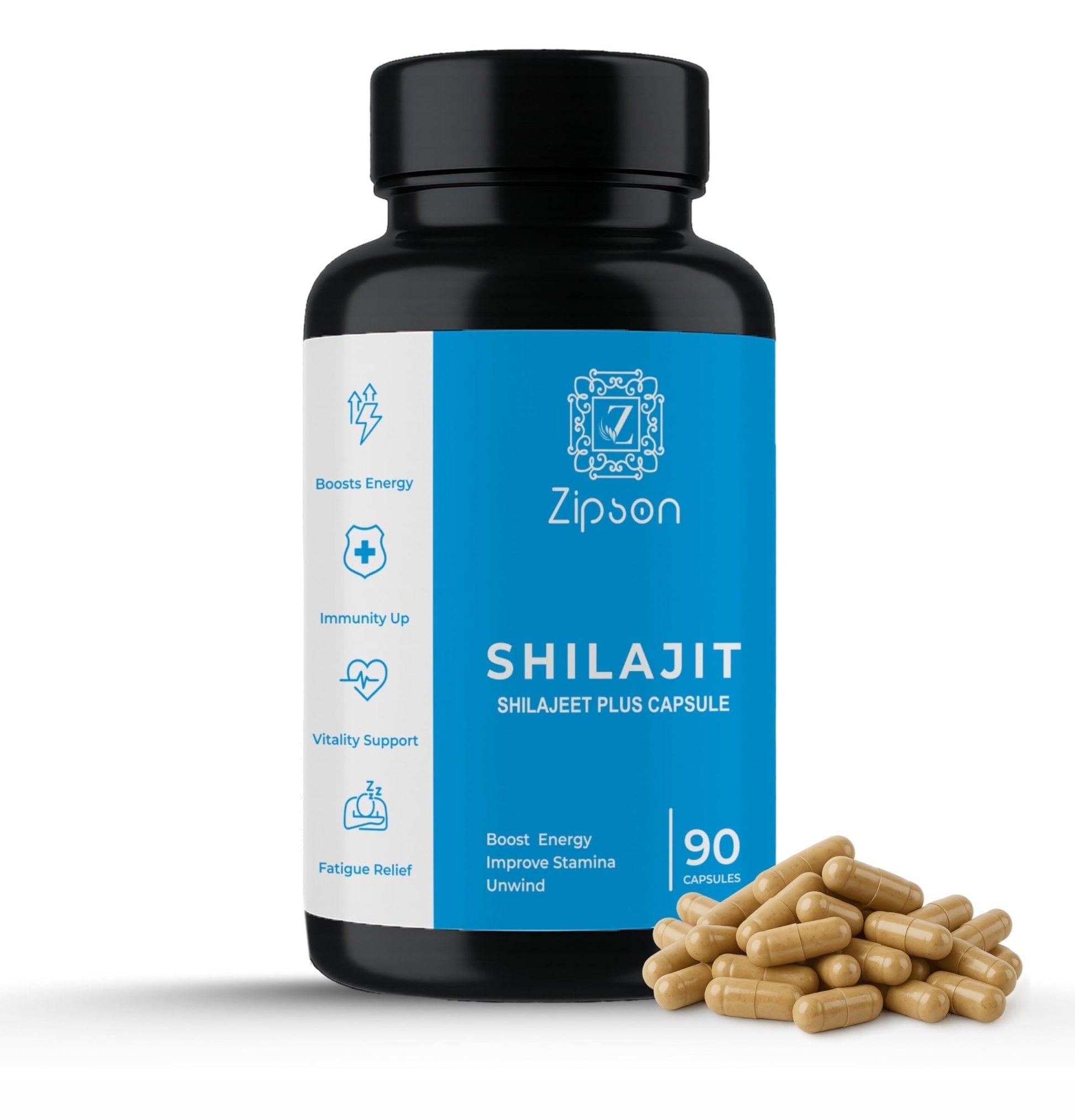 ZIPSON Shilajit for Men & Women | 90 Capsules | Himalayan Formula for Extra Power, Stamina & Immune Support | with Natural Fulvic Acid | Non-GMO | 500mg Per Serving - Maple Wellness Supplements