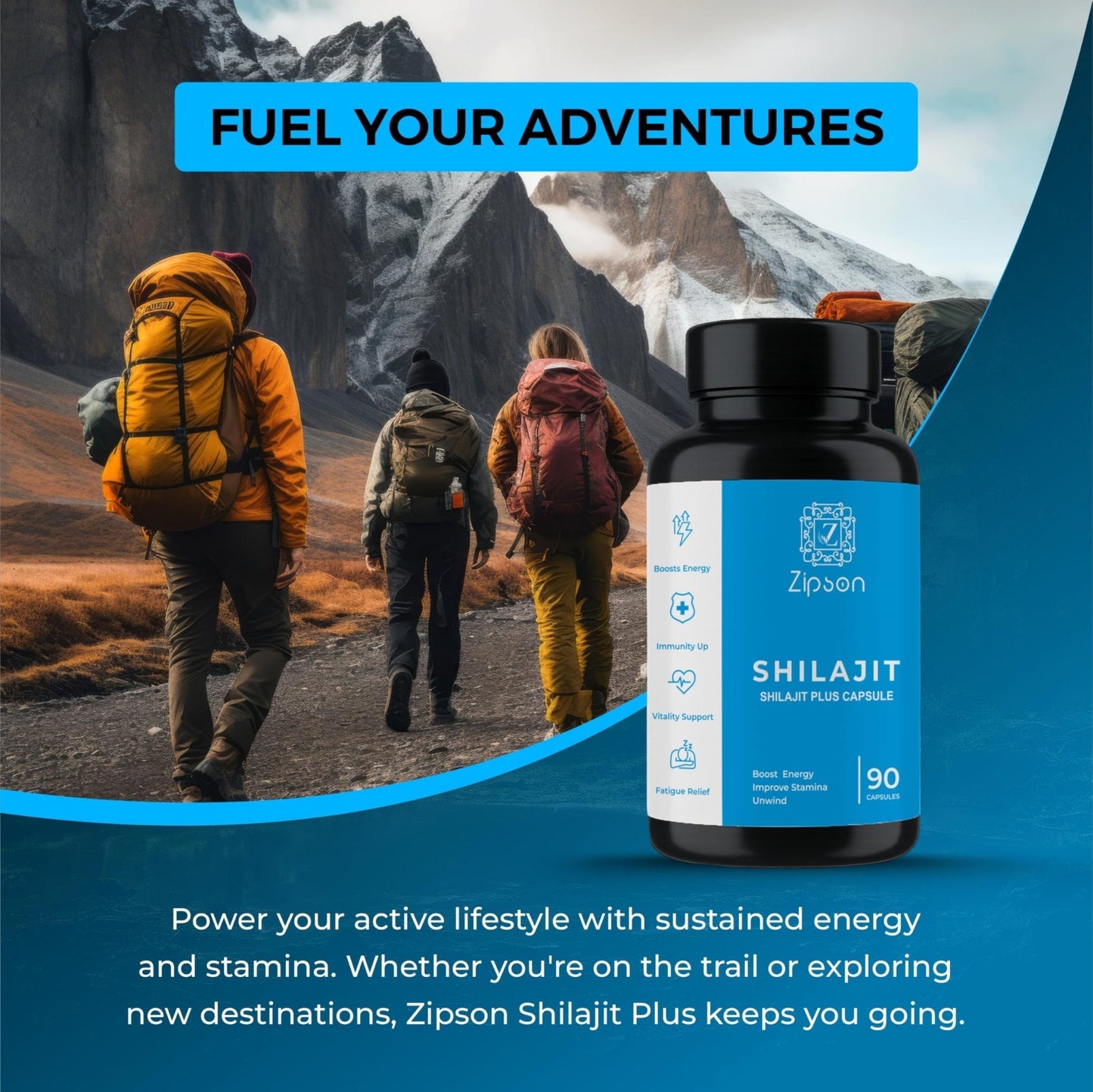 ZIPSON Shilajit for Men & Women | 90 Capsules | Himalayan Formula for Extra Power, Stamina & Immune Support | with Natural Fulvic Acid | Non-GMO | 500mg Per Serving - Maple Wellness Supplements