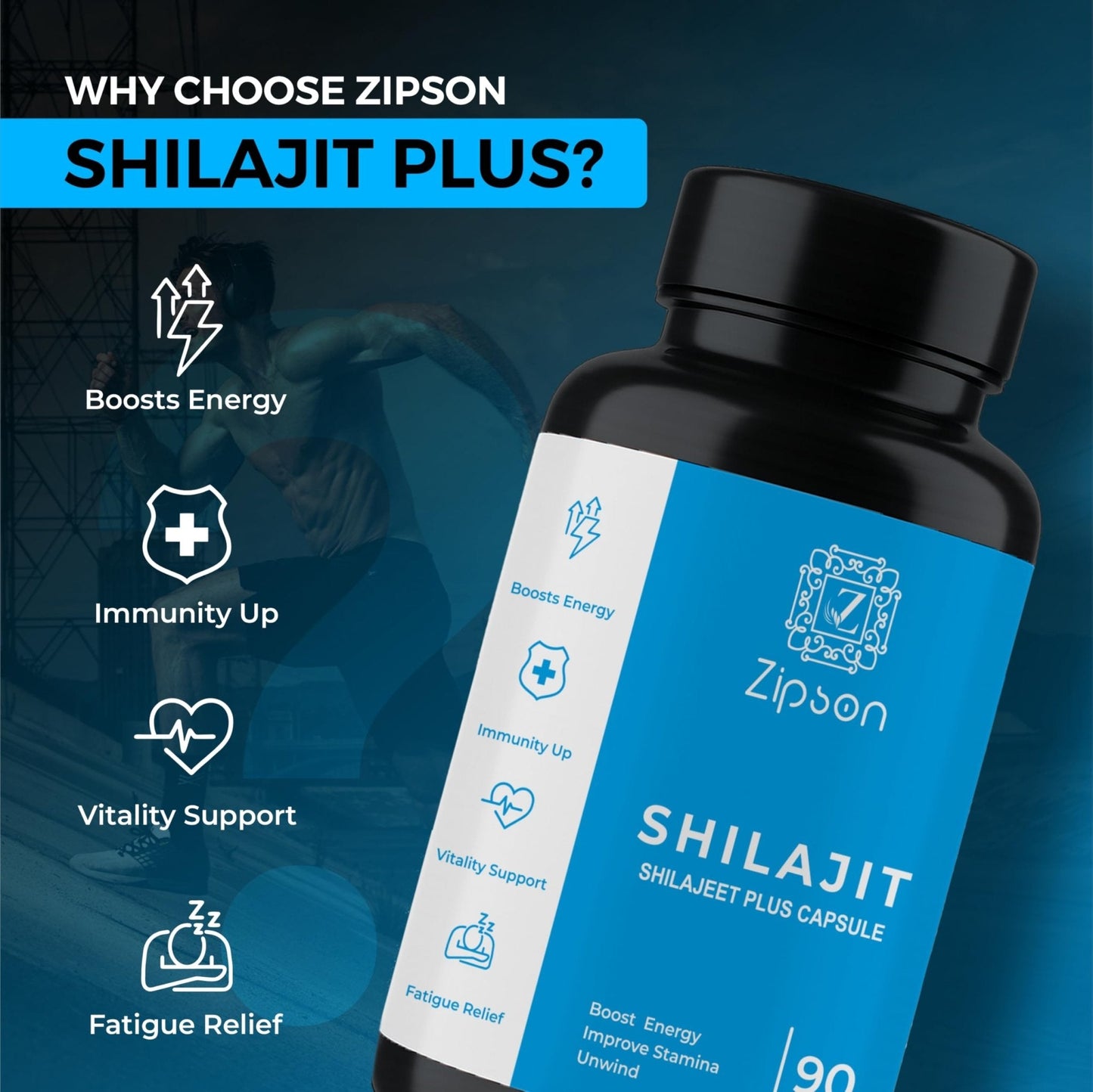 ZIPSON Shilajit for Men & Women | 90 Capsules | Himalayan Formula for Extra Power, Stamina & Immune Support | with Natural Fulvic Acid | Non-GMO | 500mg Per Serving - Maple Wellness Supplements