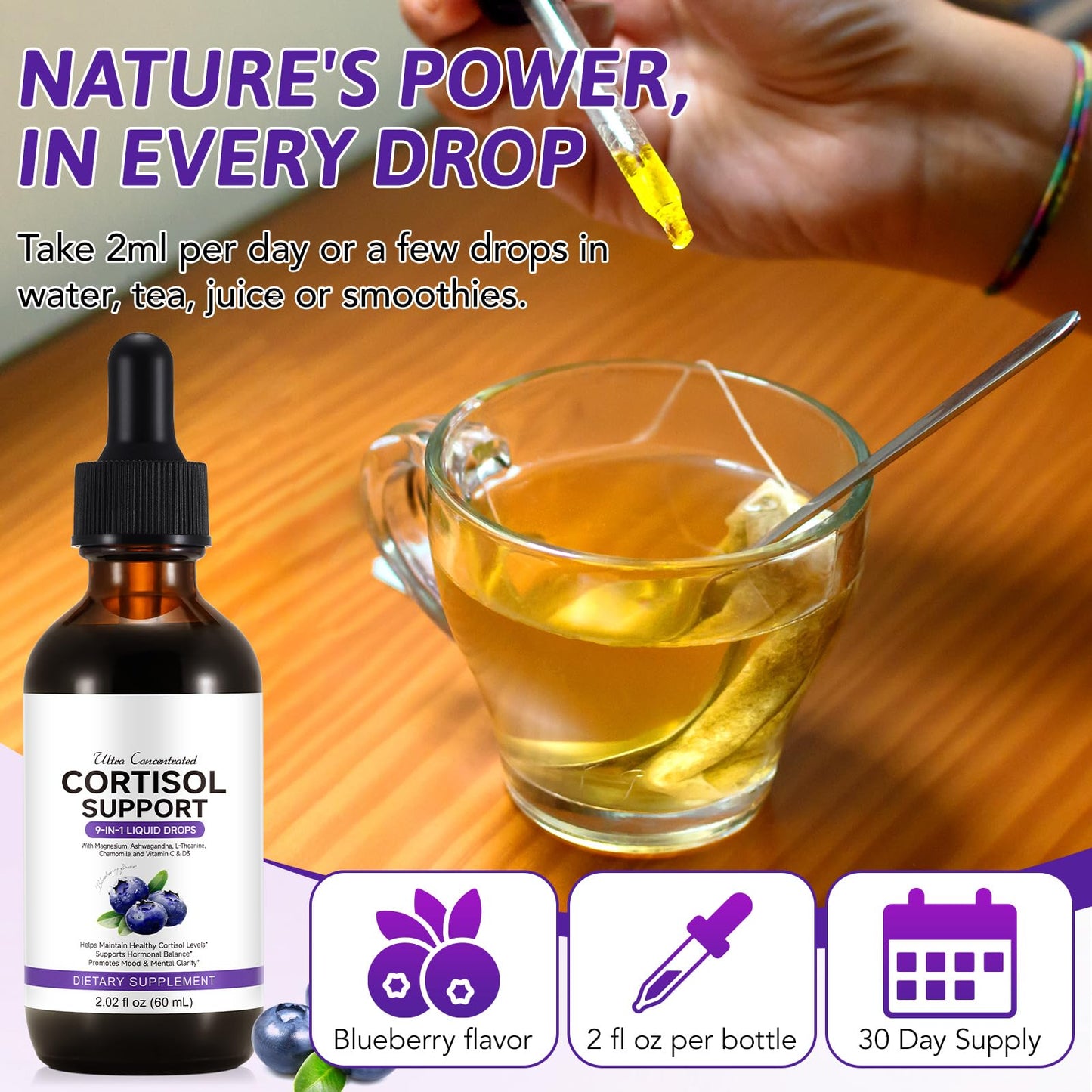 ZIXBMHYJ Cortisol Supplement for Women, Cortisol Support Liquid Drops with Ashwagandha, Magnesium & L-Theanine - Supports Stress Relief, Mood & Relaxation - 2.02 fl oz - Maple Wellness Supplements