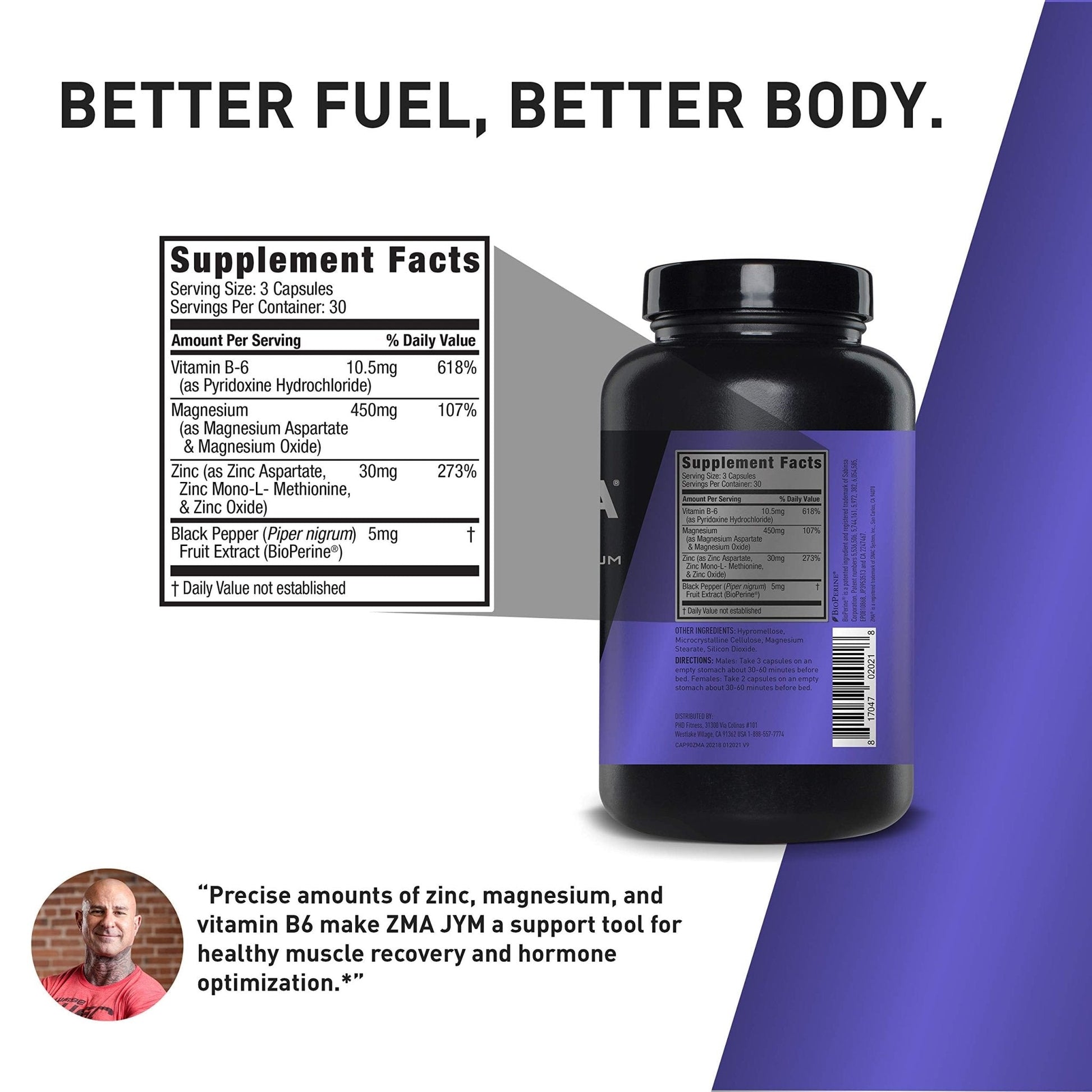 ZMA JYM, Zinc & Magnesium Supplement - Zinc, Magnesium and Vitamin B6, YM Supplement Science, 90 Vegetarian Capsules - Maple Wellness Supplements