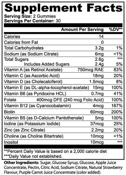 ZMZM LABS Multivitamin Gummies – Strawberry Flavor, 60 Gummies, Vegan, Gelatin-Free, Halal-Friendly Daily Vitamin Supplement - Maple Wellness Supplements
